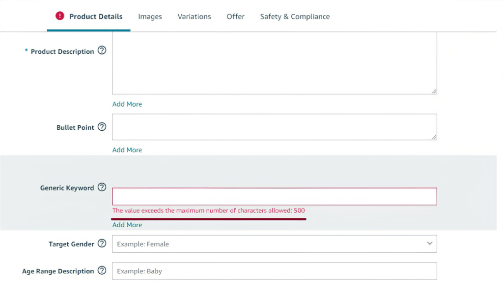 backend keywords limit